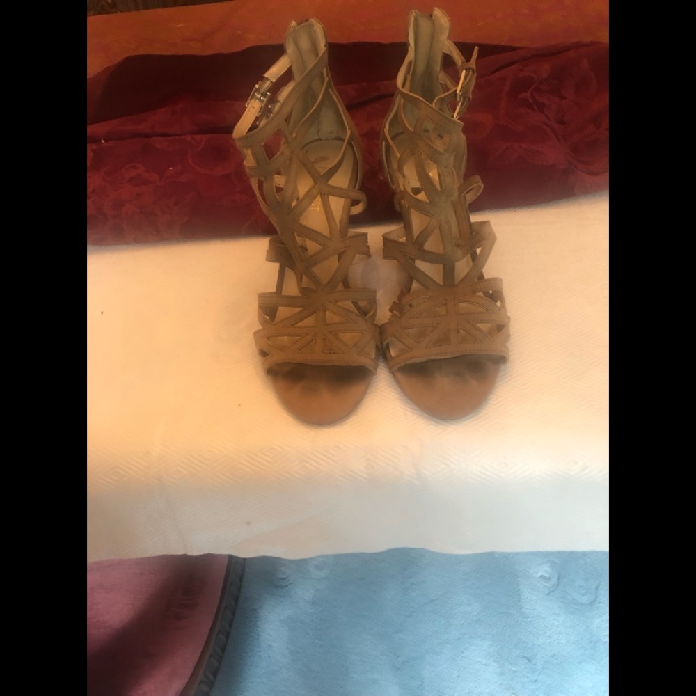 Nine West Tan Buckled and Zippered Closured Wedges.  Size 8M